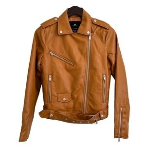 NWT 7 For All Mankind Faux Leather Motto Jacket Camel Brown
